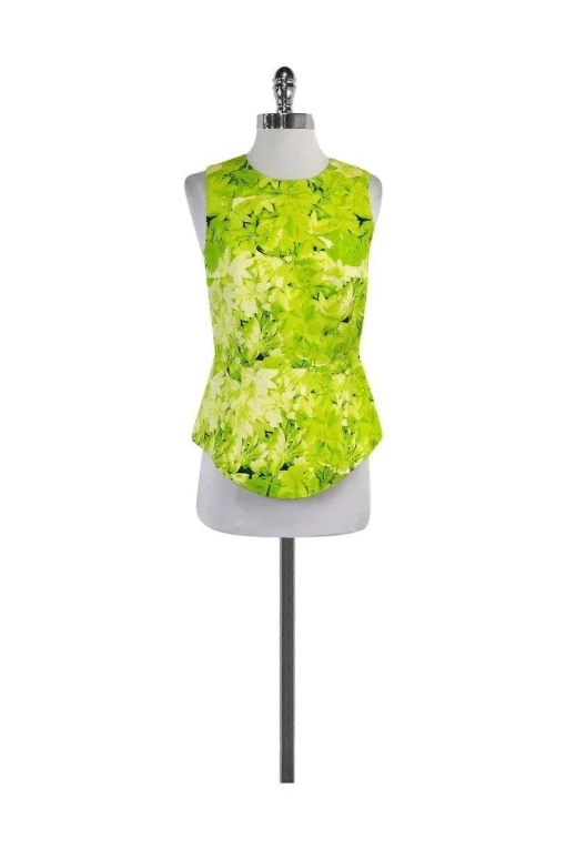 Tibi - Neon Green Floral Sleeveless Top Sz 4