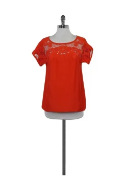 Tibi - Orange Short Sleeve Cut Out Neckline Blouse Sz 0