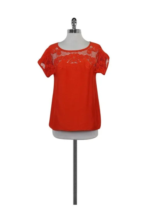 Tibi - Orange Short Sleeve Cut Out Neckline Blouse Sz 0