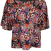 Tibi - Pink, Black, & Multi Color Floral & Bird Print Cropped Sleeve Top Sz XS