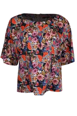 Tibi - Pink, Black, & Multi Color Floral & Bird Print Cropped Sleeve Top Sz XS
