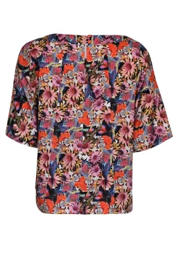Tibi - Pink, Black, & Multi Color Floral & Bird Print Cropped Sleeve Top Sz XS