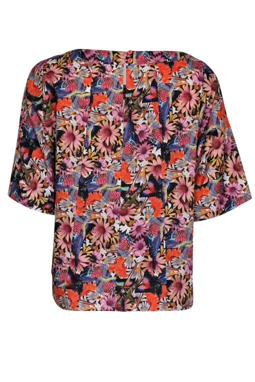 Tibi - Pink, Black, & Multi Color Floral & Bird Print Cropped Sleeve Top Sz XS