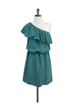 Tibi - Turquoise Ruffle One Shoulder Dress Sz 4