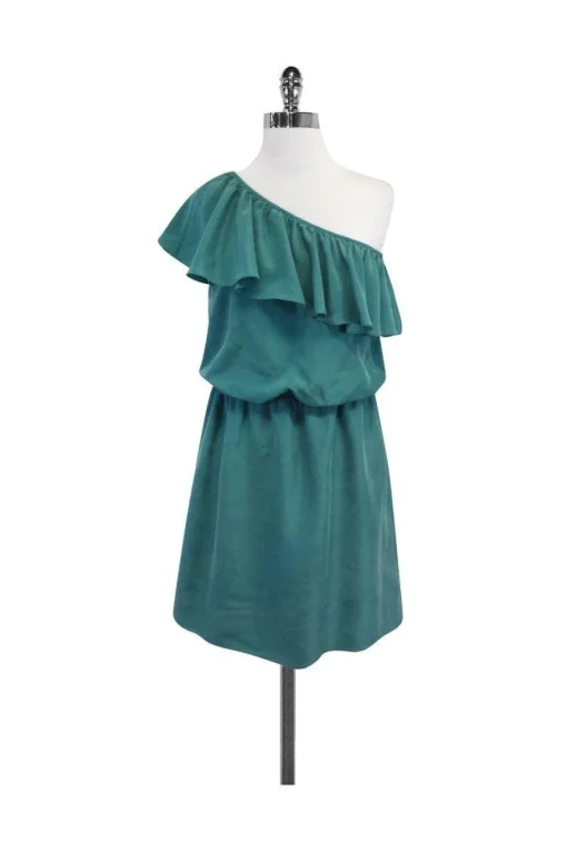 Tibi - Turquoise Ruffle One Shoulder Dress Sz 4