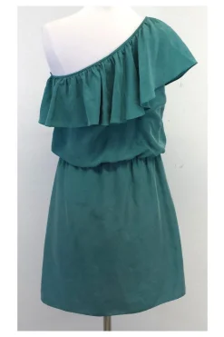 Tibi - Turquoise Ruffle One Shoulder Dress Sz 4