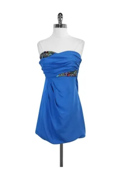 Tibi - Turquoise Silk Beaded Strapless Dress Sz 4
