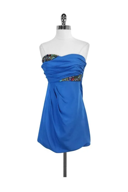 Tibi - Turquoise Silk Beaded Strapless Dress Sz 4