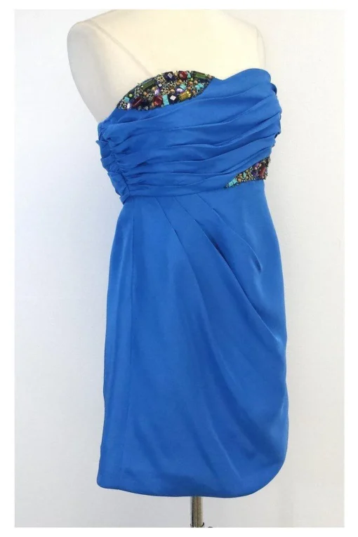 Tibi - Turquoise Silk Beaded Strapless Dress Sz 4