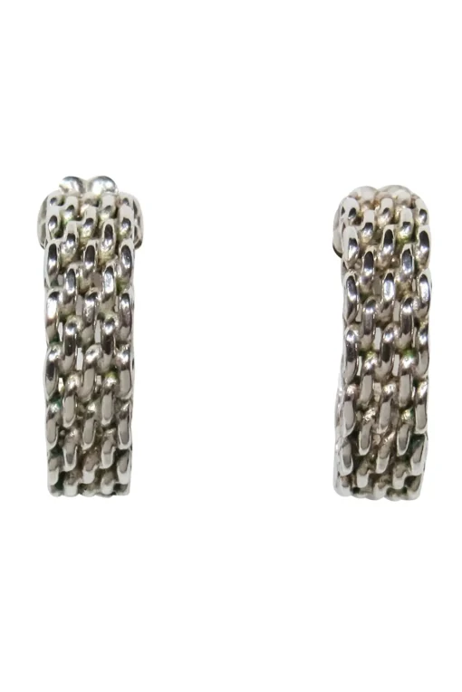 Tiffany & Co. - Sterling Silver Mesh Weave Mini Hoop Earrings