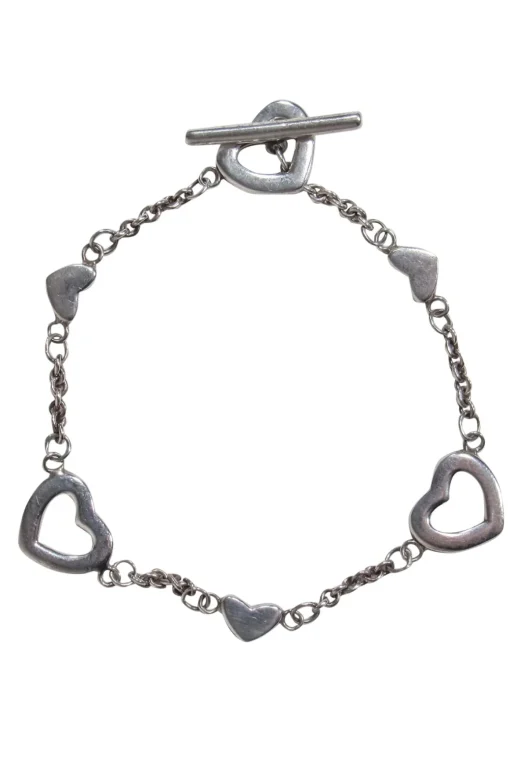 Tiffany & Co. - Sterling Silver Heart Charm Thin Chain Toggle Bracelet