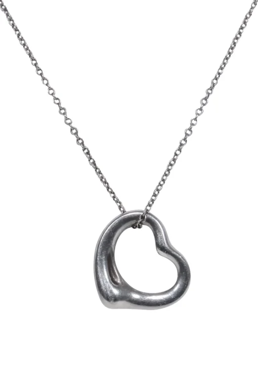 Tiffany & Co. - Sterling Silver Elsa Peretti Engraved Open Heart Chain Necklace