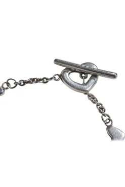 Tiffany & Co. - Sterling Silver Heart Charm Thin Chain Toggle Bracelet