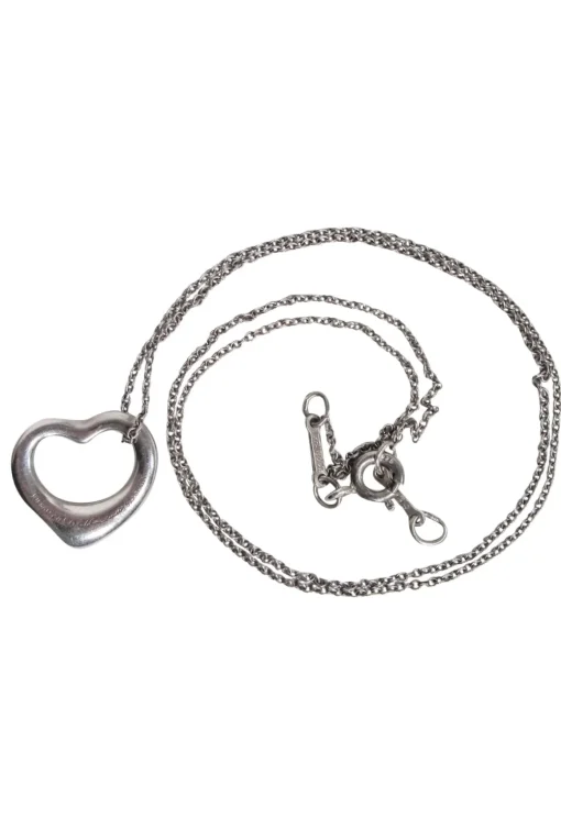 Tiffany & Co. - Sterling Silver Elsa Peretti Engraved Open Heart Chain Necklace