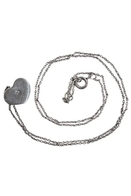 Tiffany & Co. - Sterling Silver Elsa Peretti Engraved Heart Chain Necklace w/ Small Diamond