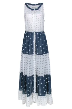 Tigerlily - Navy & White Mixed Print Sleeveless Maxi Shirtdress Sz 4