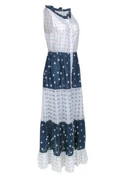 Tigerlily - Navy & White Mixed Print Sleeveless Maxi Shirtdress Sz 4