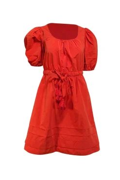 Toccin (NY) - Bright Red Gabardine Puff Sleeve Dress Sz 4