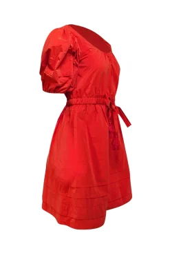 Toccin (NY) - Bright Red Gabardine Puff Sleeve Dress Sz 4