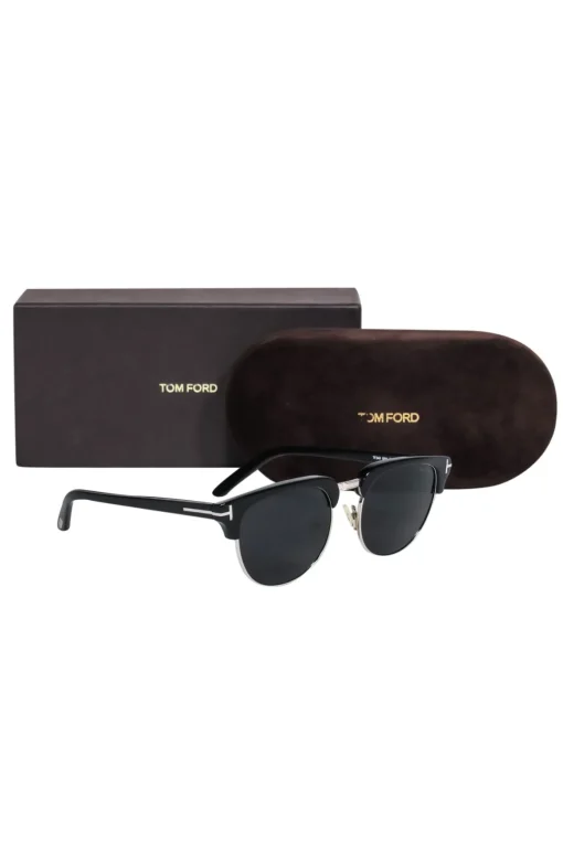Tom Ford - Black Browline Silver-Toned Sunglasses