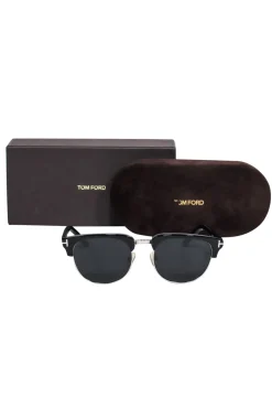 Tom Ford - Black Browline Silver-Toned Sunglasses
