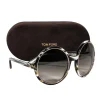 Tom Ford - Brown & White Print Large Round Sunglasses