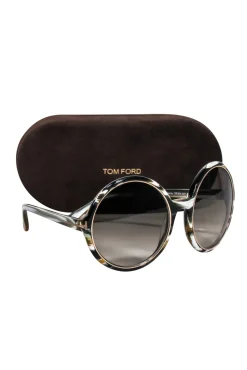 Tom Ford - Brown & White Print Large Round Sunglasses