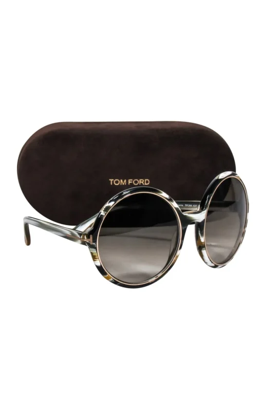 Tom Ford - Brown & White Print Large Round Sunglasses