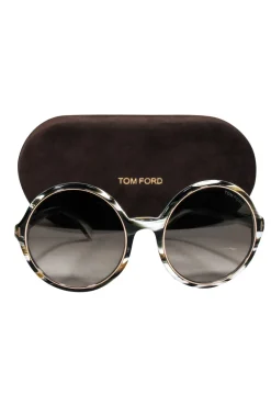 Tom Ford - Brown & White Print Large Round Sunglasses