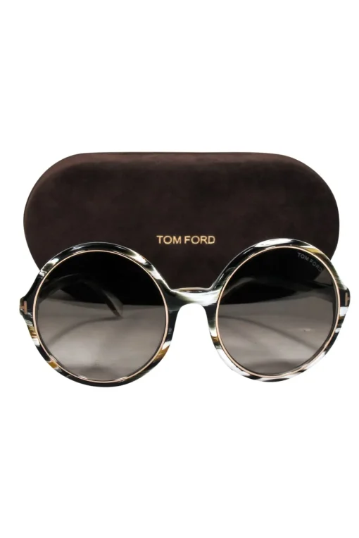Tom Ford - Brown & White Print Large Round Sunglasses