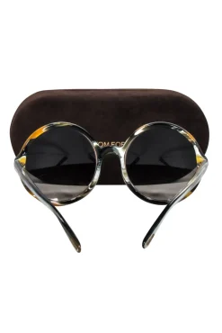 Tom Ford - Brown & White Print Large Round Sunglasses