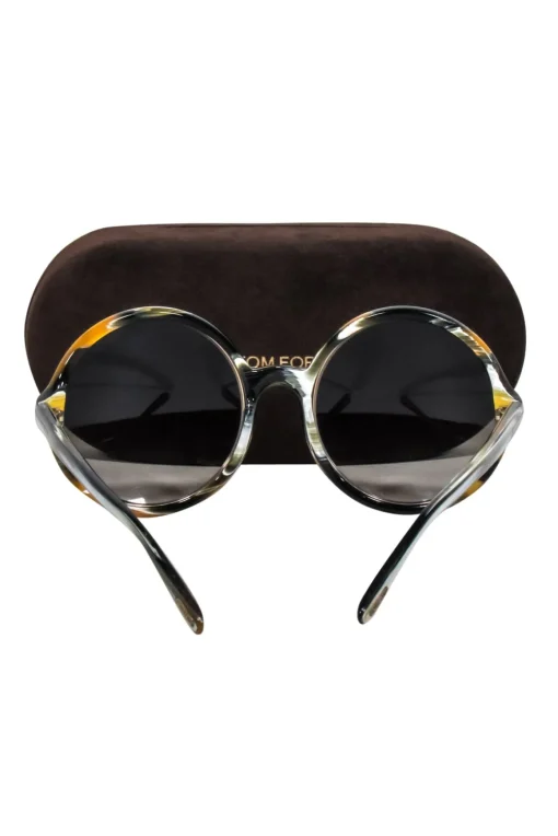 Tom Ford - Brown & White Print Large Round Sunglasses