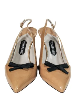 Tom Ford - Nude Patent Leather Slingback Heels w/ Ribbon Bows Sz 9