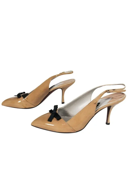 Tom Ford - Nude Patent Leather Slingback Heels w/ Ribbon Bows Sz 9
