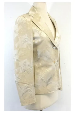 Tombolini - Cream & Gold Leaf Print Suit Jacket Sz 4