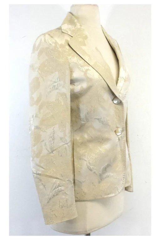 Tombolini - Cream & Gold Leaf Print Suit Jacket Sz 4