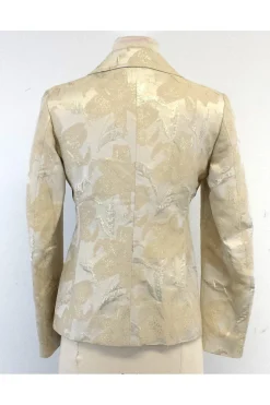 Tombolini - Cream & Gold Leaf Print Suit Jacket Sz 4