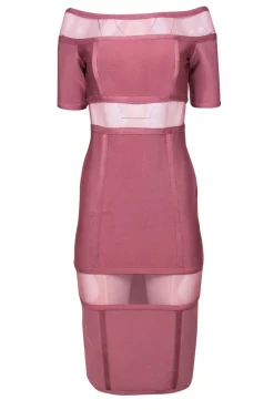 Topshop - Blush Pink Bandage Bodycon Midi Dress w/ Mesh Sz 6