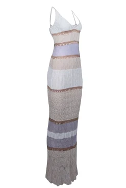 Torn by Ronny Kobo - Cream, White, & Lilac Crochet Knit Maxi Dress Sz M