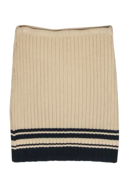 Tory Burch - Beige & Navy Ribbed Knit Sweater Skirt w/ Striped Trim Sz S
