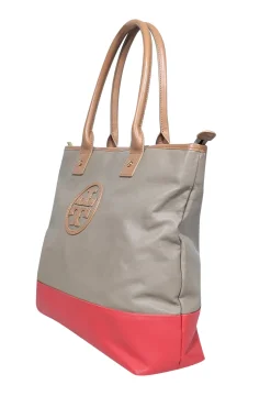 Tory Burch - Beige & Orange "Jayden" Tote Bag