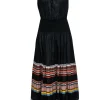 Tory Burch - Black & Multicolor Striped Tiered Maxi Dress w/ Tied Straps Sz M
