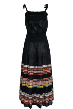 Tory Burch - Black & Multicolor Striped Tiered Maxi Dress w/ Tied Straps Sz M