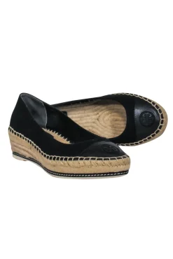Tory Burch - Black Canvas Wedge Espadrilles w/ Logo Sz 7