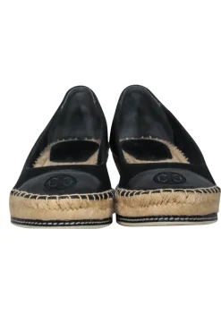 Tory Burch - Black Canvas Wedge Espadrilles w/ Logo Sz 7