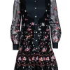 Tory Burch - Black Embroidered Floral Long Sleeve Dress Sz XS