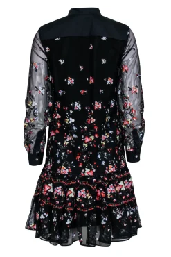 Tory Burch - Black Embroidered Floral Long Sleeve Dress Sz XS