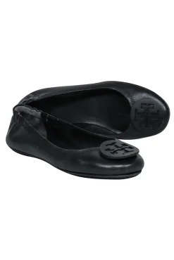 Tory Burch - Black Leather Ballet Flats w/ Logo Sz