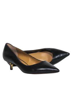 Tory Burch - Black Leather Pointed Toe Kitten Heel Pumps Sz 9.5