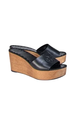 Tory Burch - Black Leather Platform Wedges Sz 9.5
